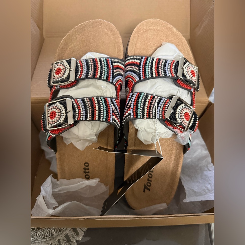 Beaded Sandals with Buckle straps